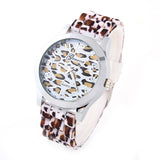 Geneva Fashion Casual Watch Leopard gold color Rubber Band Women Wristwatches Analog Ladies Quartz watch