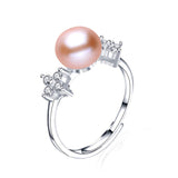 White pink purple 3 colors natural pearl ring 925 sterling silver jewelry high quality platinum plated adjustable ring 
