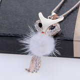 White Fox Necklace Girl collare Long Sweater Chain Zinc Alloy Women Necklace Pendant