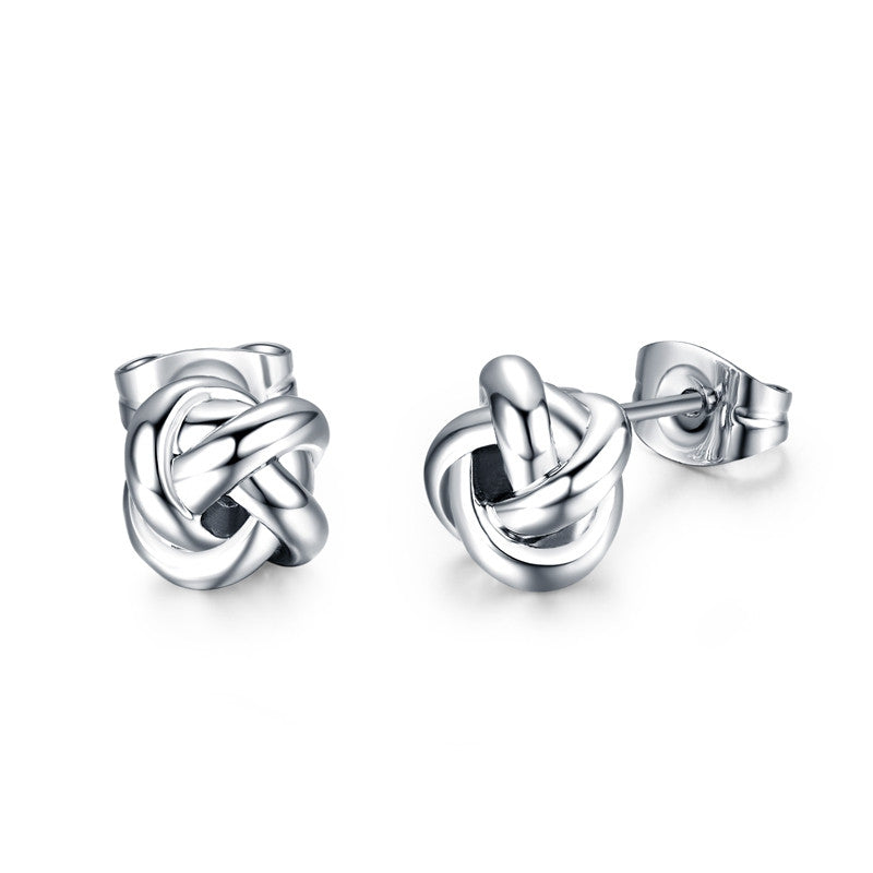 White Gold Plated Classic Design Twist Love Knot Post Stud Earrings