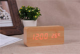 White LED wooden Board alarm clock+Temperature thermometer digital watch voice activated,BatteryUSB power