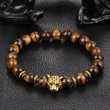 Antique Silver Plated Buddha Leopard head Bracelet Lava Natural Stone Beaded Bracelets For Men Women Pulseras Hombre