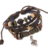 Bronze Star Rivets Cowhide Women Bracelets Charm Musical Notes Bracelet Pendants Leather Braided Snake Chain Bracelet