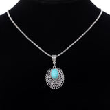 Fashion Retro New Heart Turquoise Crystal Inlay Flower Pendant Necklace Dangle Earrings Jewelry Set Gift for Women