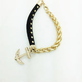 New Fashion 18K gold filled leather rope chain anchor charm bracelets Valentine's Day gift for women