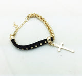 New Fashion 18K gold filled leather rope chain cross charm bracelets Valentine's Day gift for women