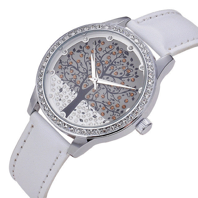 Woman Fashion Watch SKONE Brand Clock Genuine Leather Watch Imitation Diamond Watch Tree Design Dress watch