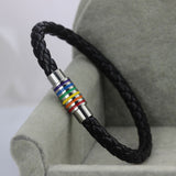 Woman Men Rainbow Braided PU Leather Bracelets Titanium Steel Magnet LGBT Pride Charm Weave Bangle Plaited Jewelry 