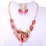 Women Austrian Crystal Enamel Jewelry Sets 18k Yellow Gold Plated flower 4 Colors Jewelry Sets Chain Necklace Earrings sets