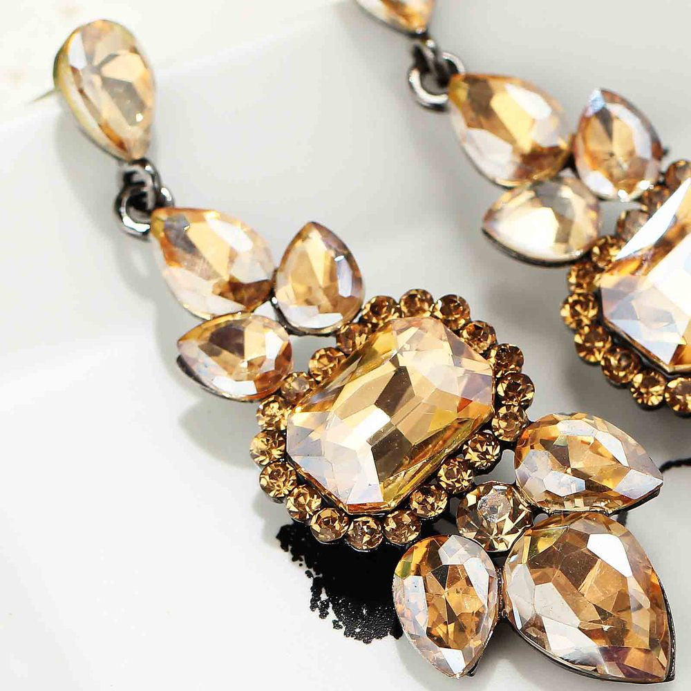 Women Fashion Jewelry Style Earrings Handmade Champagne Glass Rhinestone sweet stud crystal Dangle Long earrings for women girls