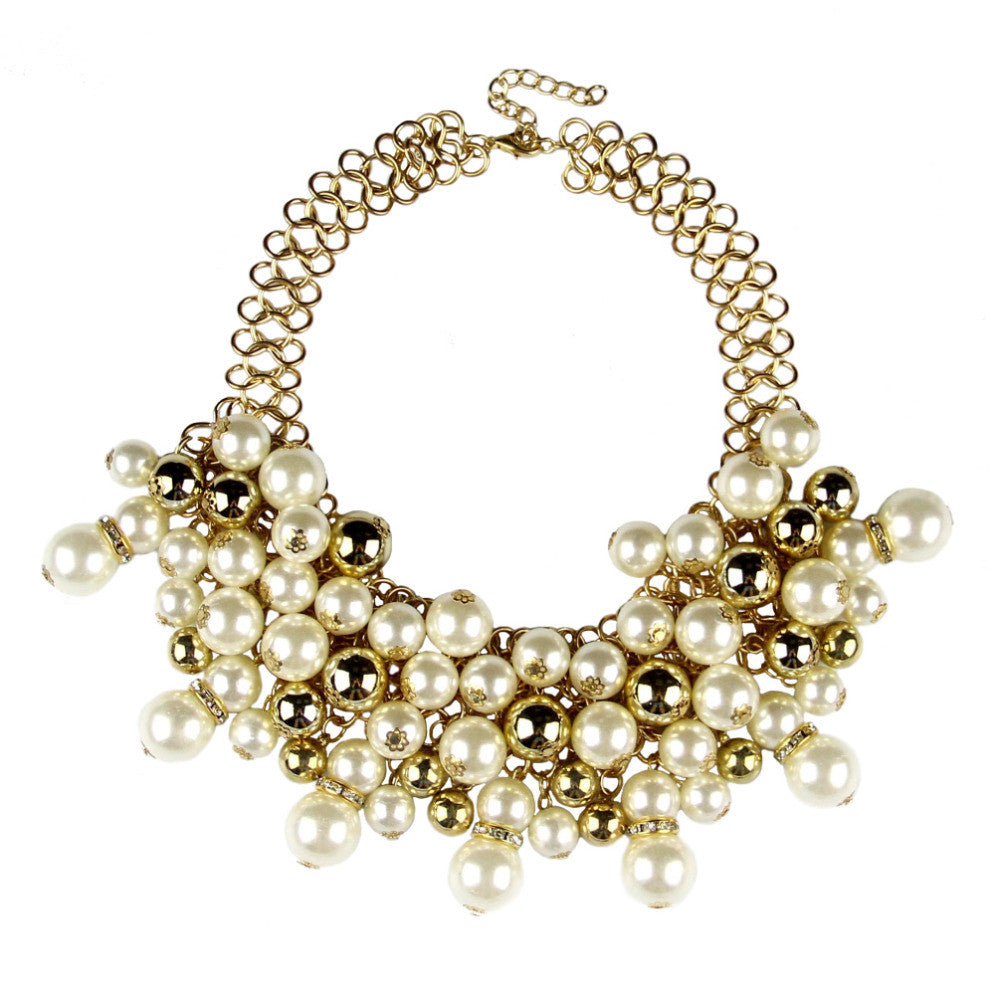 Women imitation Pearl Jewelry Fashion Collar Chokers Gold Chain Women's Beads Rhinestone Statement Necklace