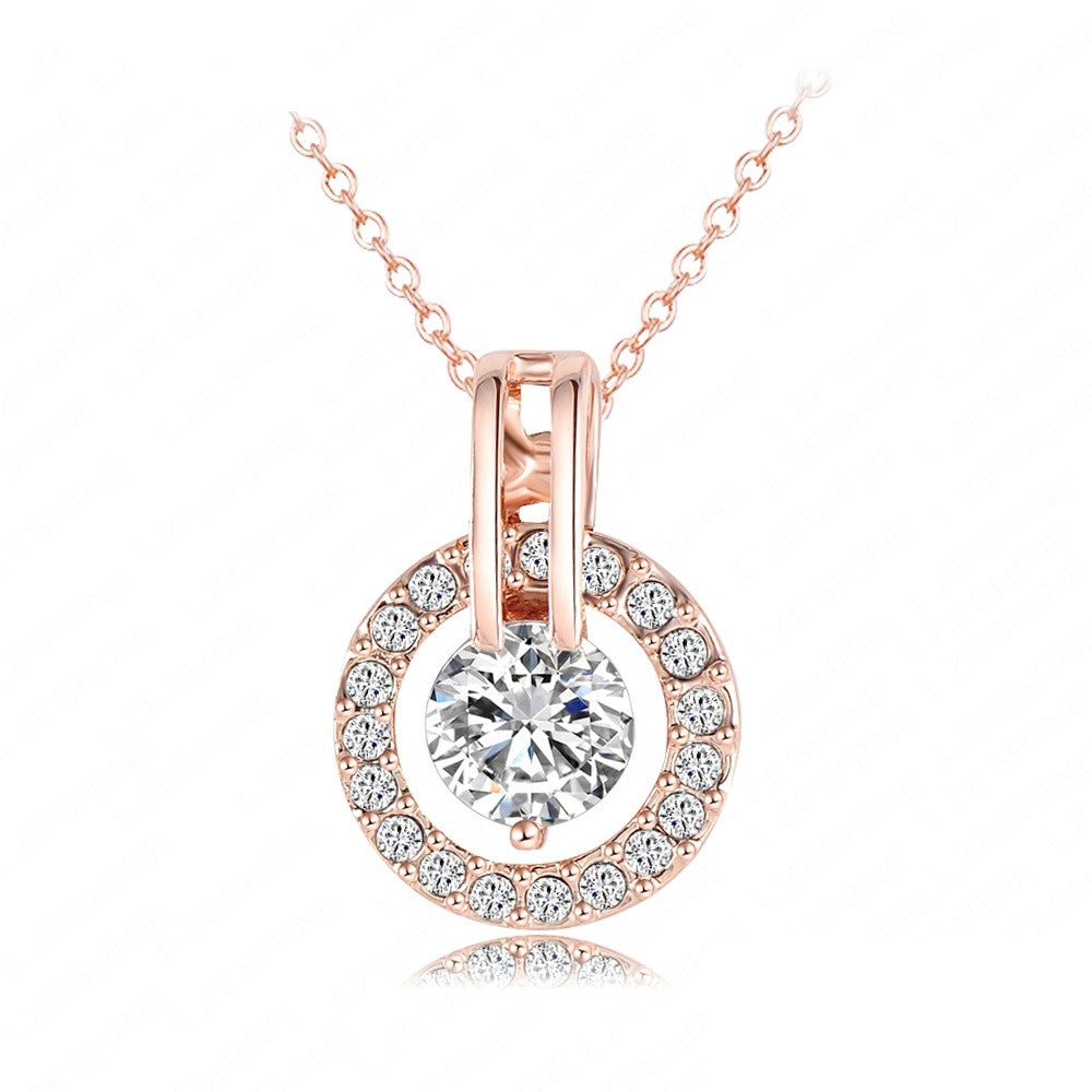 Women Jewelry Classic Necklace Trendy Rose Gold Plated Genuine Austrian Crystal Round Pendant Necklace