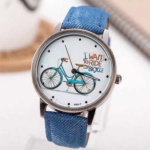 Women Wristwatch New Fashion Casual Watches Cute Cartoon Bike Geniune Leather Dress Watches Women Quartz Watch