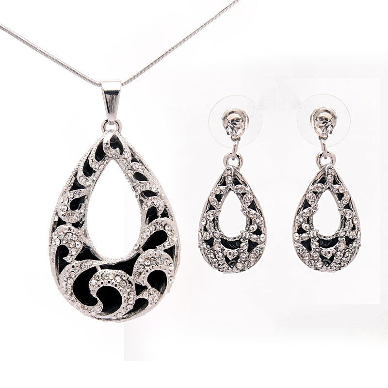 Women's 2 Colors 18k Yellow/White Gold Plated Austrian Crystal Chain Pendant Necklace + Earrings Jewelry Sets