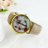 Fashion Leather Anchor Watch For Women Quartz Watches Reloj Mujer Ladies Flower Watches