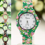 Women's Geneva Floral Print Ceramic Style Analog Quartz Wrist Watch 