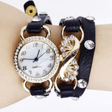 Women's Girl's Fashion Rhinestone Leather Band Bracelet Quartz Wrist Dress Watch
