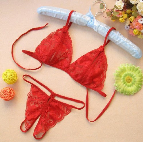 Women's Sexy Lingerie Transparent Open File Milk Lace Underwear Bra + T Pants Sex Toys