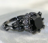 Women's Skull Ring Rhodium Plated Princess cut 10mm Black Zircon Zircon Women's Wedding Ring Punk Jewelry 