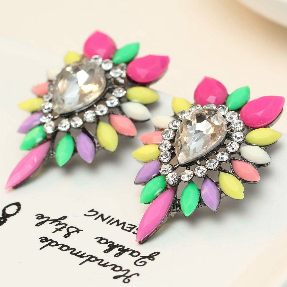 Women's fashion big Colorful earrings New arrival brand sweet metal with gems stud crystal earring for women girls
