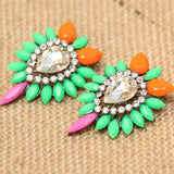 Women's fashion big Colorful earrings New arrival brand sweet metal with gems stud crystal earring for women girls