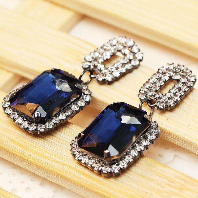 Women's fashion bring blue earrings New arrival brand sweet metal with gems stud crystal earring for women girls