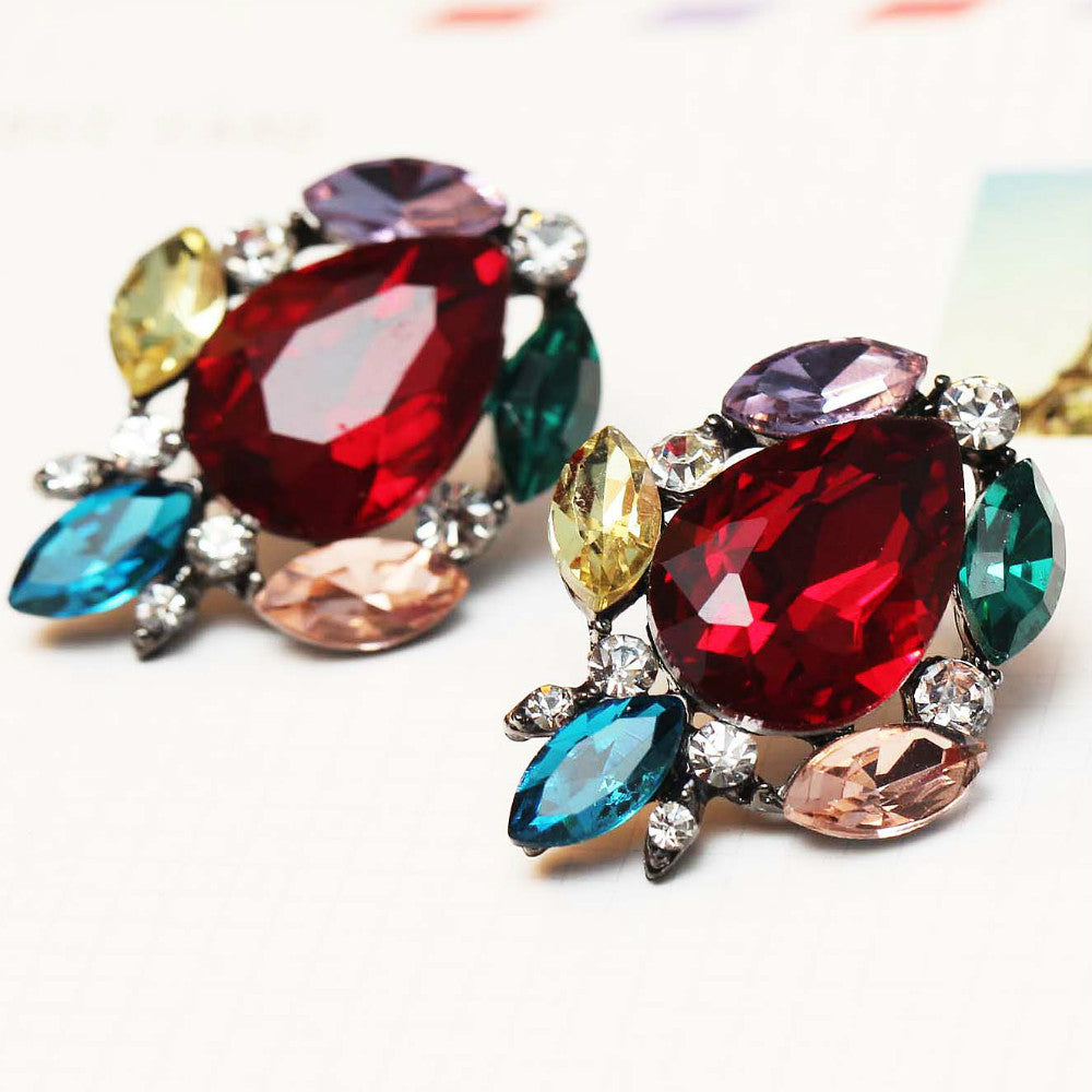 Women's fashion earrings gorgeous New arrival brand sweet metal with gems stud crystal earring for women girls