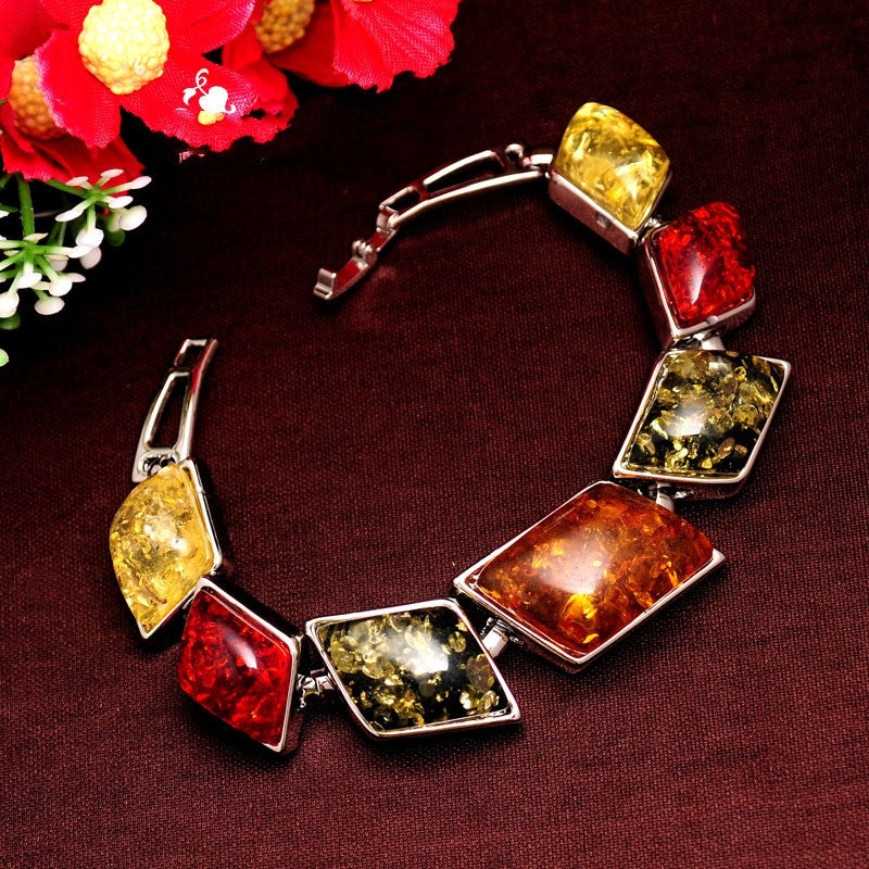 Women/Girl's Vintage Retro Bohemia Silver Plated amber Gem Colorful Bracelets & Bangles Jewelry Gifts
