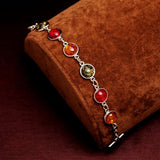 Women/Lady's Vintage Retro Silver Plated Bohemia Colorful amber Gem Round Bracelets & Bangles Jewelry