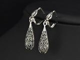 Women Antique Silver Plated Vintage Alloy Carven Pattern Clasp Dangle Earrings