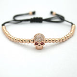 Women Bracelets,Micro Pave 18kt Rose Gold CZ Balls Evil Eye & 4mm Round Beads Braiding Macrame Bracelet For Men and Women