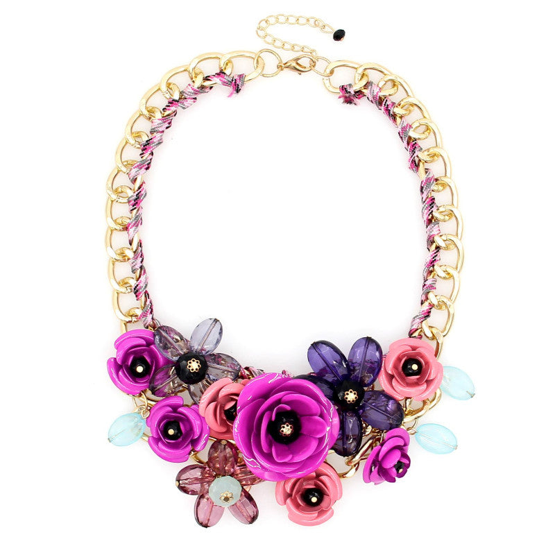 Women Charm Metal Flower Necklace Fashion Gold Chain Multicolor Beads Collar Chokers Maxi Necklaces & Pendant Statement Jewelry