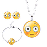 Women Emoji Stud Earrings & Moon Pendant Choker Necklace & Charm Cuff Bracelet Bangle Emoji Jewelry Sets Glass