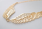 Women Fashion Rhinestone Jewelry Angel Wings Gold Color Choker Necklace 