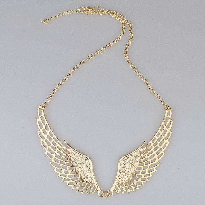 Women Fashion Rhinestone Jewelry Angel Wings Gold Color Choker Necklace