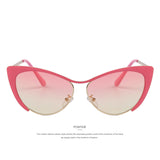 Women Half Frame Cat Eye Sunglasses Fashion Vintage Alloy Cat Eye Sunglasses Blue Mirror 