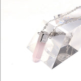 Women Healing Natural Stone Pendant Necklace Bullet Rose Quartz Crystal Amethyst Rock Gem Stone Reiki Chain Necklaces