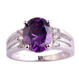 Women Jewelry New Fashion Handsome Oval Cut Amethyst & White Sapphire Silver Ring
