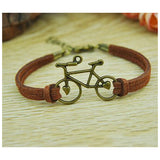 Women Jewelry Vintage Leather Rope Bicycle Charm Bracelets Personalized Handmade Rope Chain Bike Wrap Bracelet Cuff Bangle 