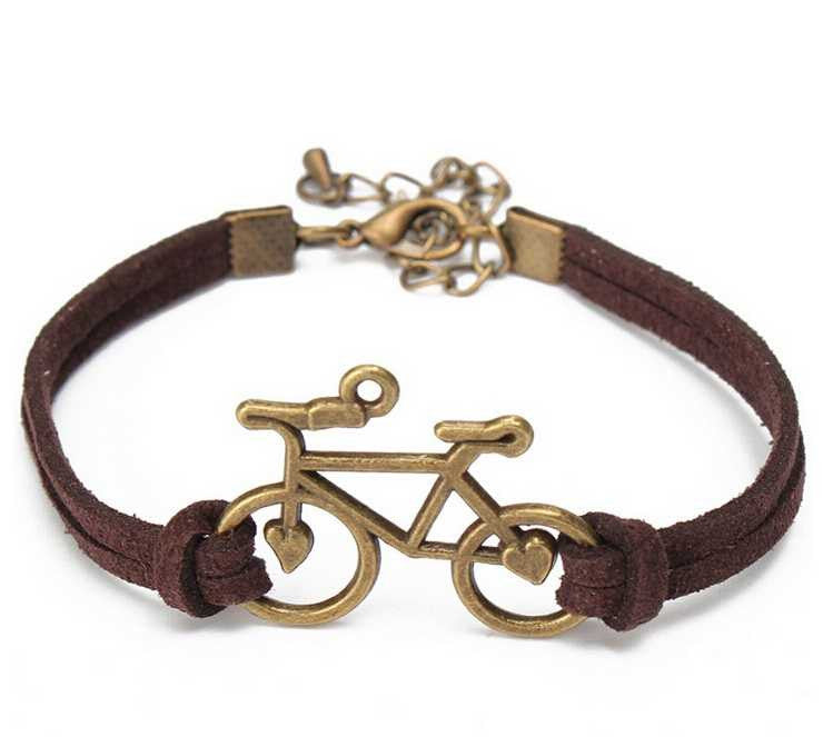 Women Jewelry Vintage Leather Rope Bicycle Charm Bracelets Personalized Handmade Rope Chain Bike Wrap Bracelet Cuff Bangle