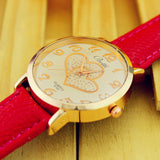 Women Numerals Faux Leather Band Analog Quartz Wrist Watch New Romantic Double Heart Fashion Watches