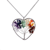 Women Rainbow 7 Chakra Amethyst Tree Of Life Quartz Chips Pendant Necklace Multicolor Wisdom Tree Natural Stone Necklace