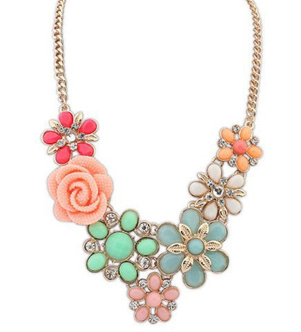 Women Statement Necklace Link Chain Necklaces Fashion Collar Choker Necklace Flower Pendant Jewelry Trends For Gift Party