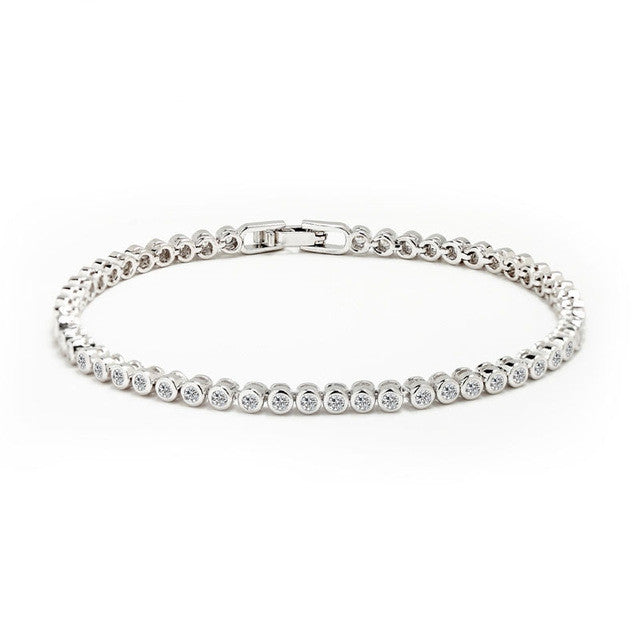 Women Tennis Bracelet Luxury Platinum Plated Round Clear CZ Tennis Bracelets & Bangles for Elegant Party Jewelry