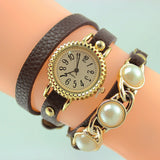 Women Trendy Wrap Leather Wristwatch New Fashion Casual Quartz Watch ladies Dress Watch with pearl High quality clock hours