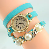 Women Trendy Wrap Leather Wristwatch New Fashion Casual Quartz Watch ladies Dress Watch with pearl High quality clock hours