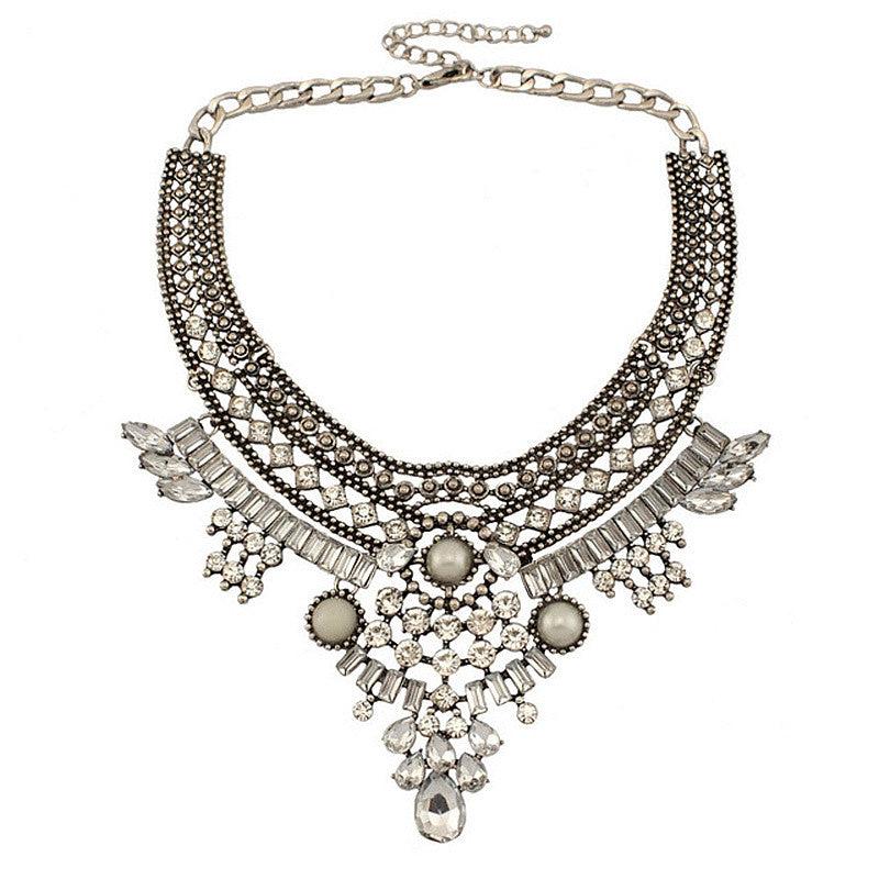 Women Vintage Necklaces Indian Jewelry Ethnic Antique Silver Metal Rhinestones Choker Collar Statement Necklaces & Pendants