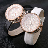 Women Watch Luxury Brand GUOU Genuine Leather Strap Full Crystal Diamond Bling Analog Quartz Ladies Wristwatch Mujer Relojes