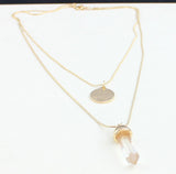 Women double layer alloy long necklace pendant with disc glass plating gold brand designer  summer style 