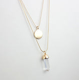 Women double layer alloy long necklace pendant with disc glass plating gold brand designer  summer style 